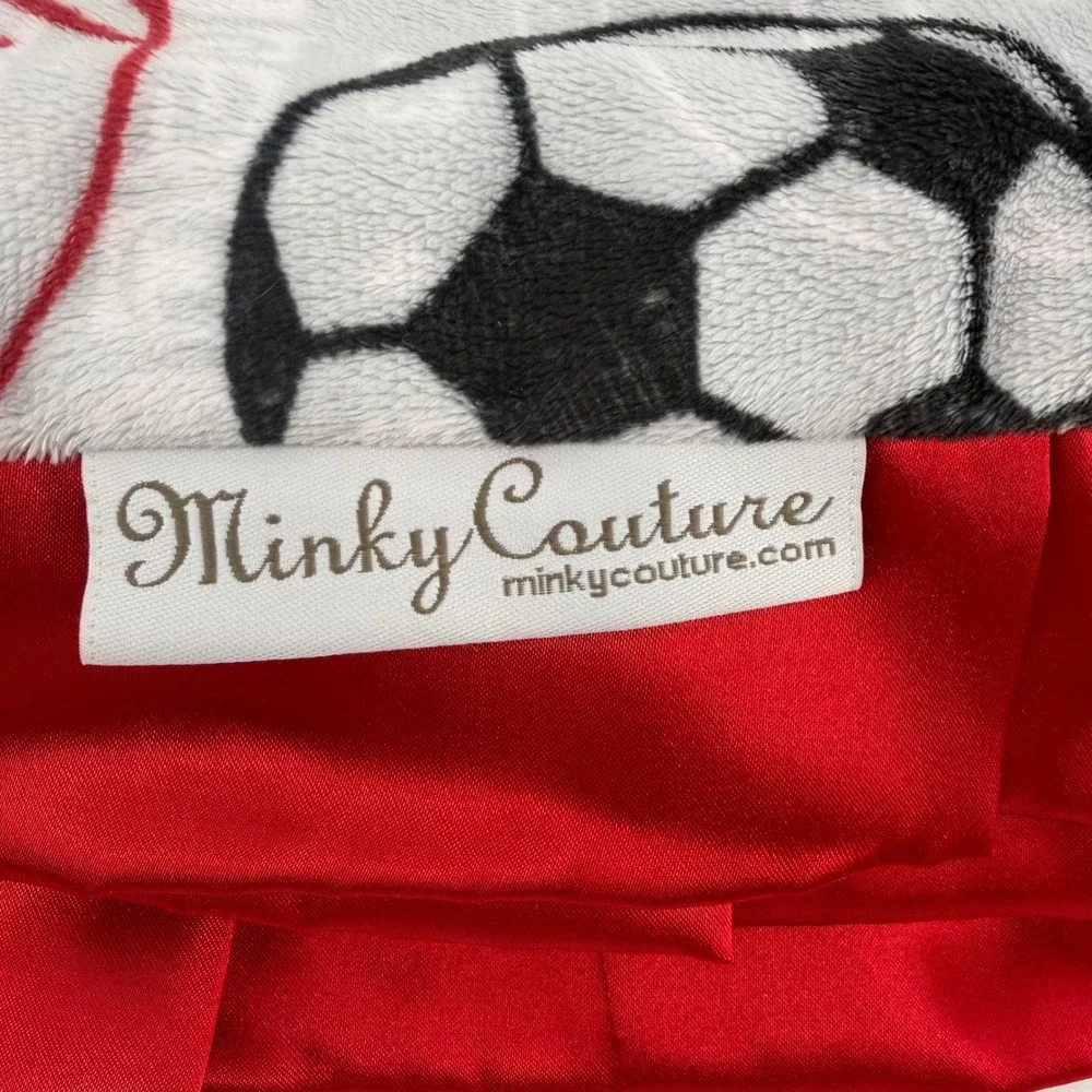 Minky Couture All Star Sports Baby Blanket Red Satin Ruffle Trim Football Soccer